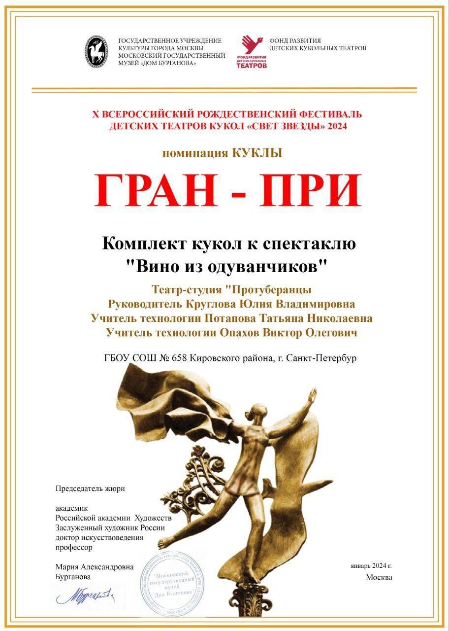 Поздравляем театральную студию с ГРАН-ПРИ в номинации «Куклы»!